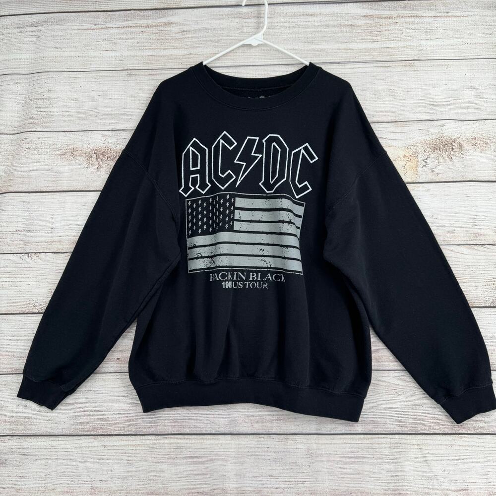 AC/DC Back in‎ Black 1980 US Tour Crewneck Sweatshirt Adult Large Black